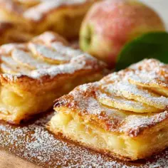 Pyszne ciasto francuskie z jabłkami, posypane cukrem pudrem, przygotowane w airfryer. Idealne na deser.